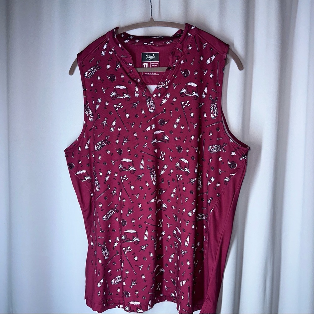 Waggle‎ Wine And Nine Sleeveless Polo Shirt Sz 2XL Golf Wine Stretch Lightweight